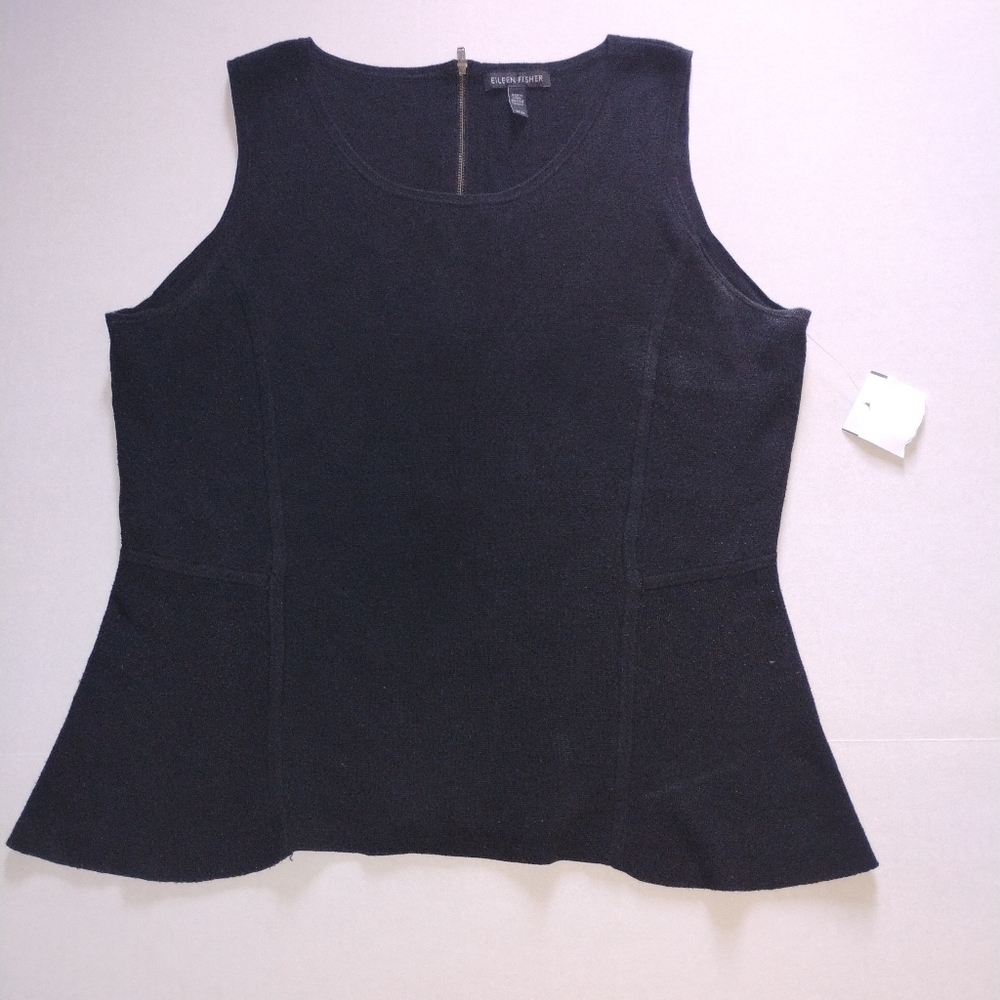 New Eileen Fisher Top size  M Black Silk Cotton Knit Back Zip MSRP $198